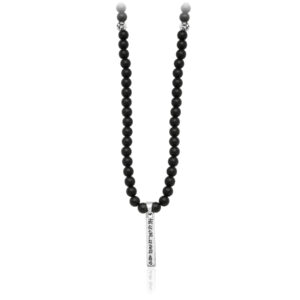 Matte Onyx Necklace with Tibetan Pendant - 925 Silver
