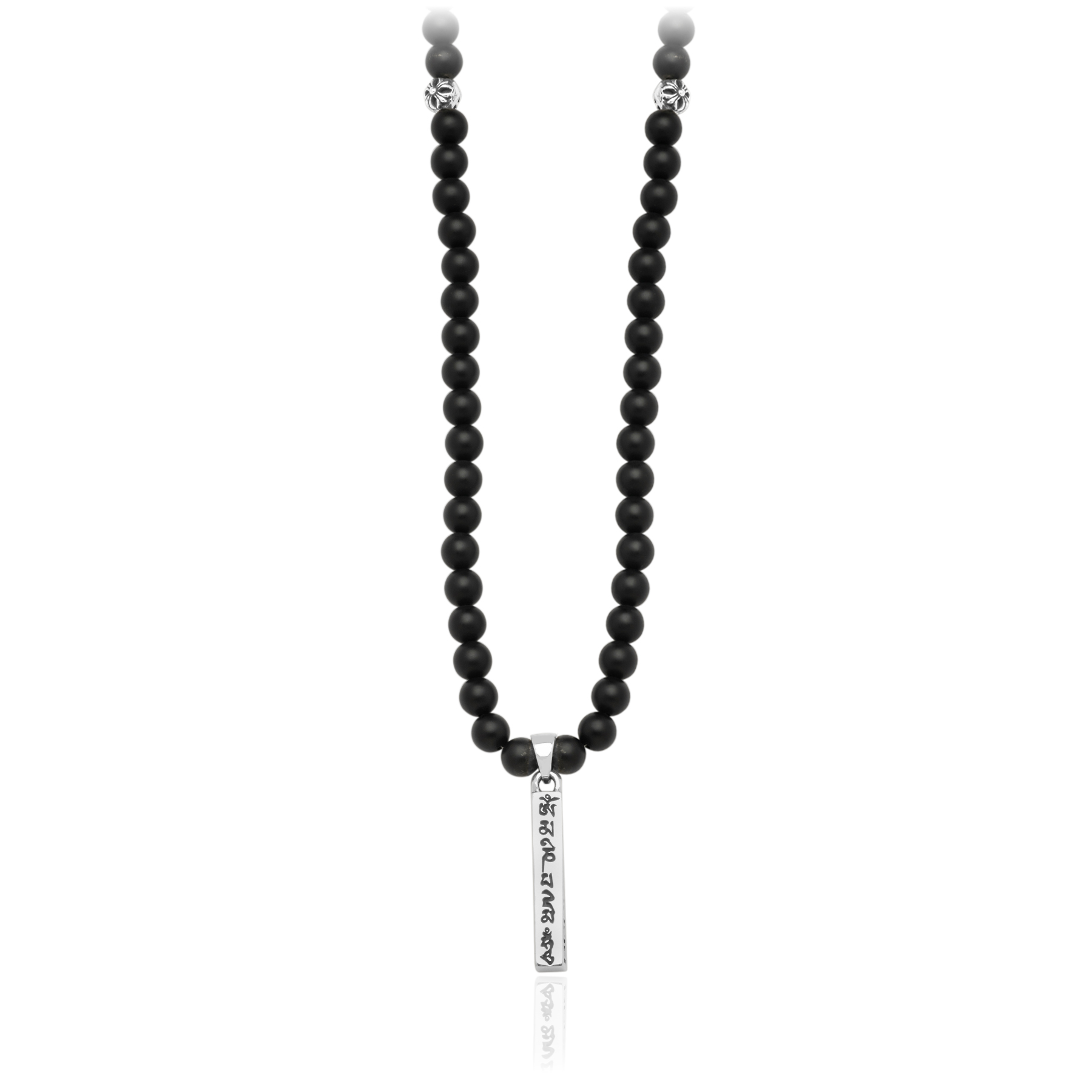 Matte Onyx Necklace with Tibetan Pendant - 925 Silver