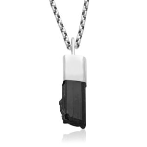 Natural Black Tourmaline Point Necklace - 925 Silver