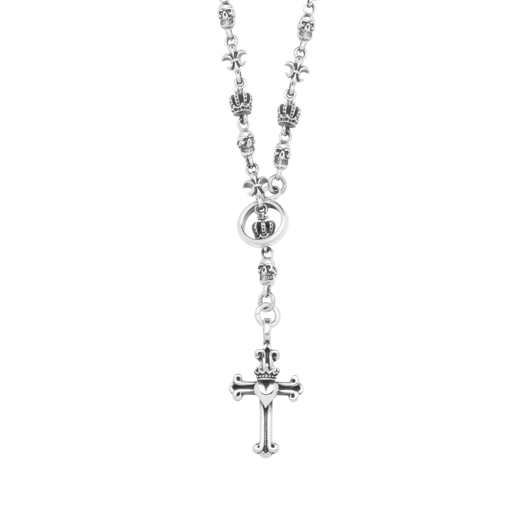 925 Sterling Silver Rosary with Skulls and Fleur-de-Lis Details - Image 2