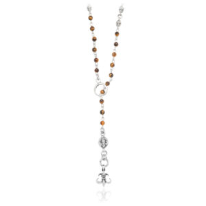 925 Sterling Silver Rosary with Skulls and Tiger's Eye Beads
