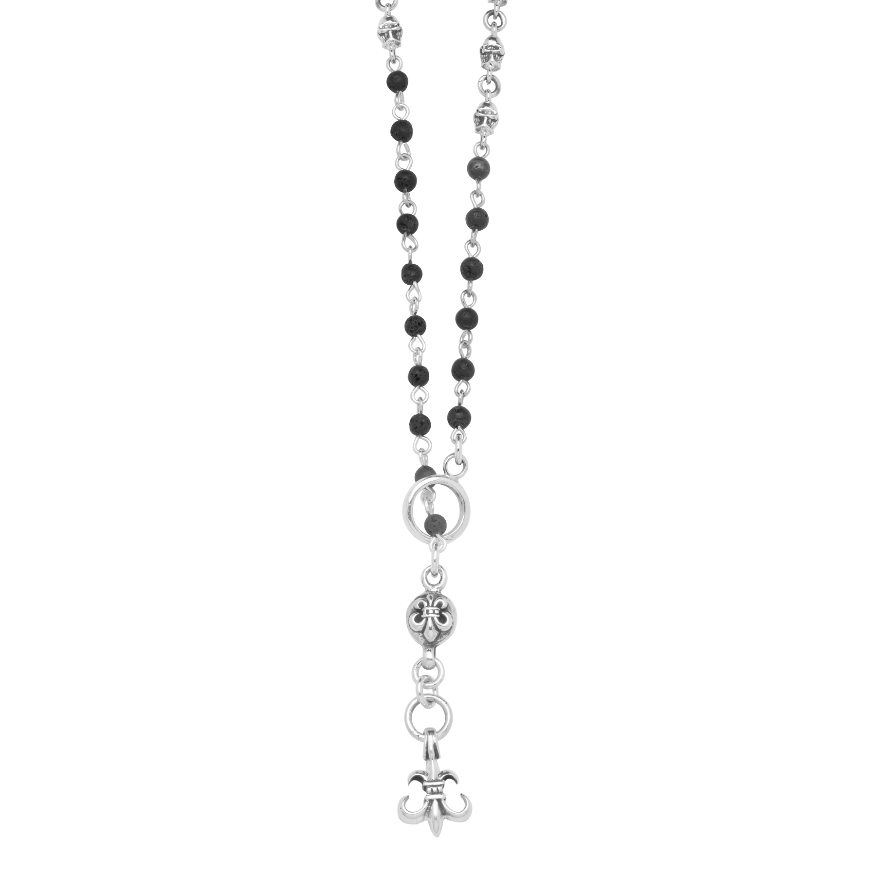 925 Sterling Silver Rosary with Skulls and Lava Stone Beads - Image 2
