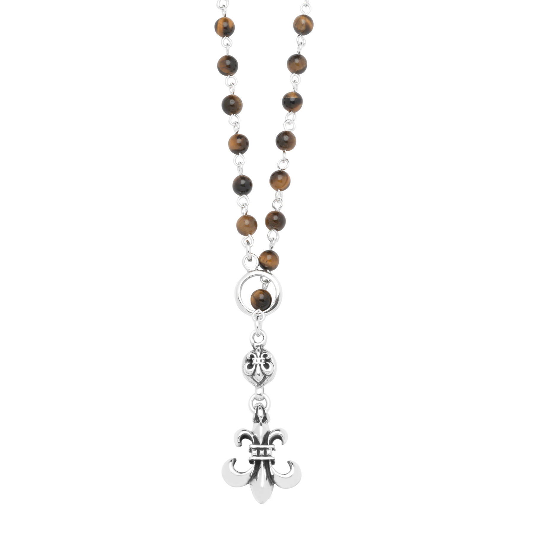 925 Sterling Silver Rosary with Skulls and Natural Tiger's Eye - Image 2
