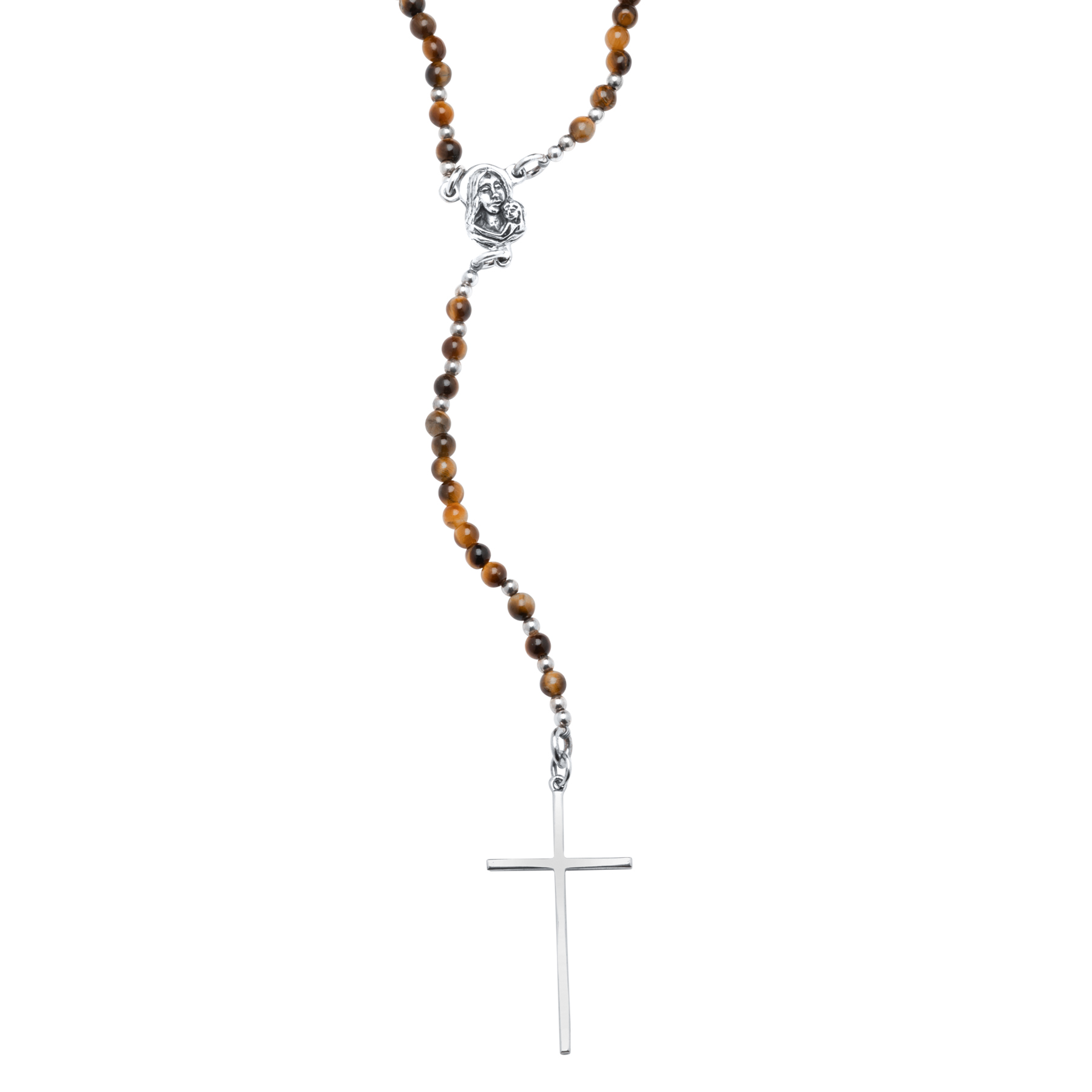 925 Silver Rosary with Tiger Eye and Minimalist Cross - Image 2