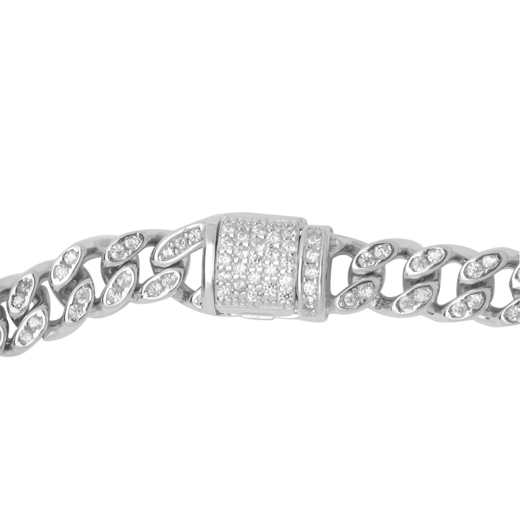 925 Sterling Silver Cuban Chain with Set Zirconia Stones - Image 2