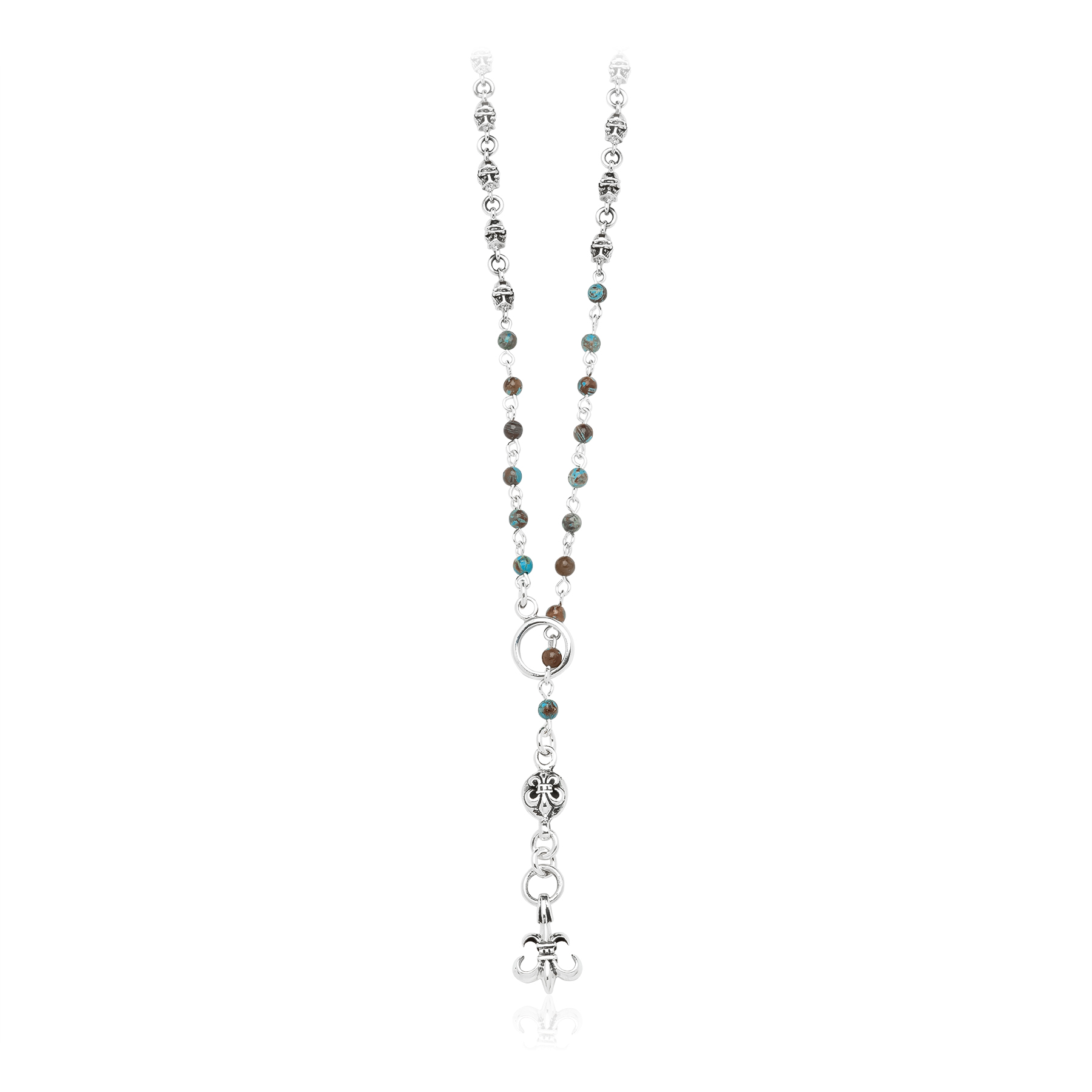 925 Sterling Silver Rosary with Skulls and Natural Turquoise