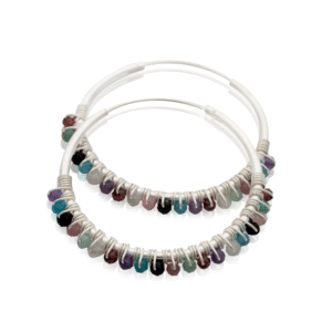 925 Silver Hoop Earrings with Multicolor Fluorite