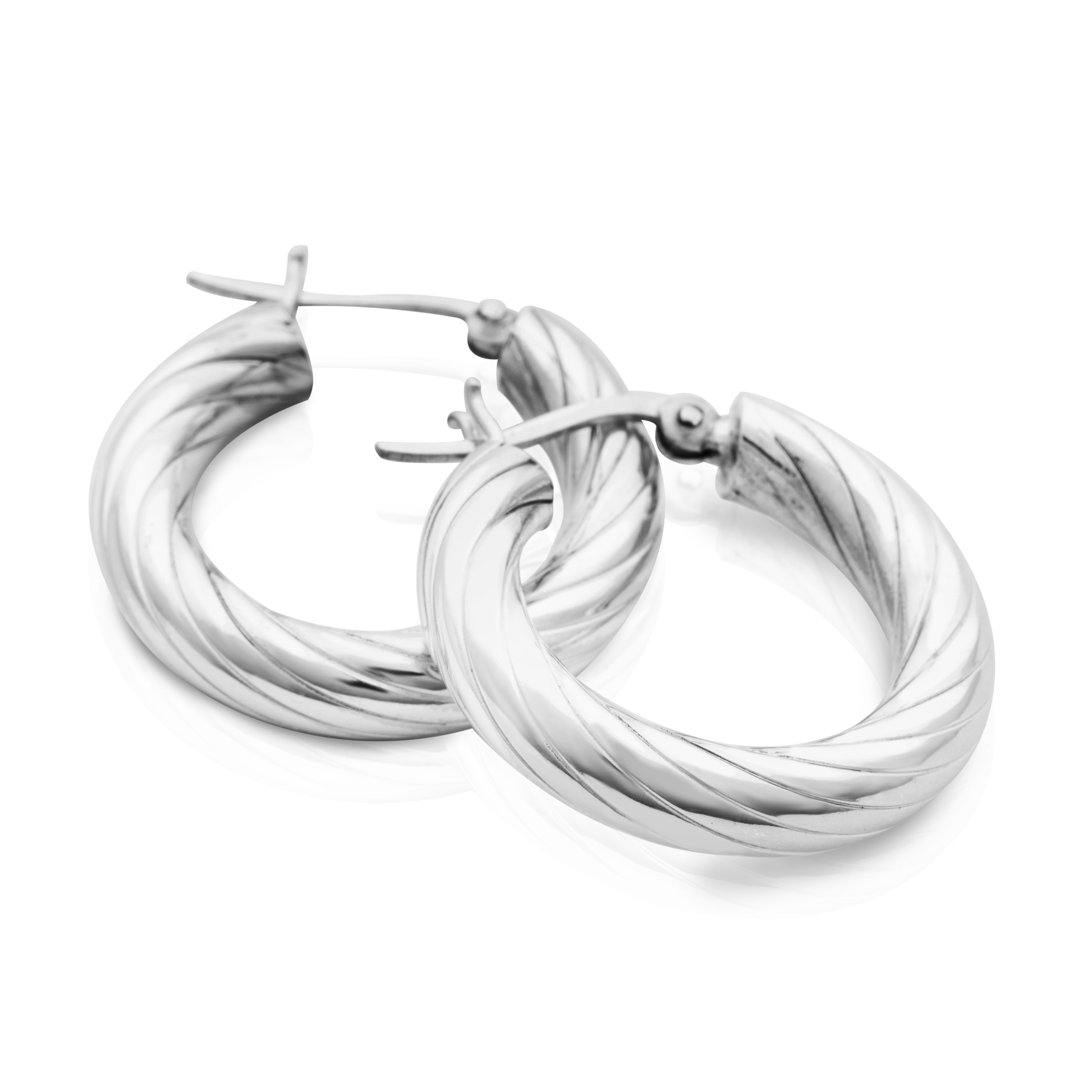 Thick 925 Silver Hoop Earrings with Spiral Engraving