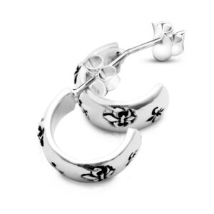925 Silver Mini Hoop Earrings with Engraved Fleur-de-Lis