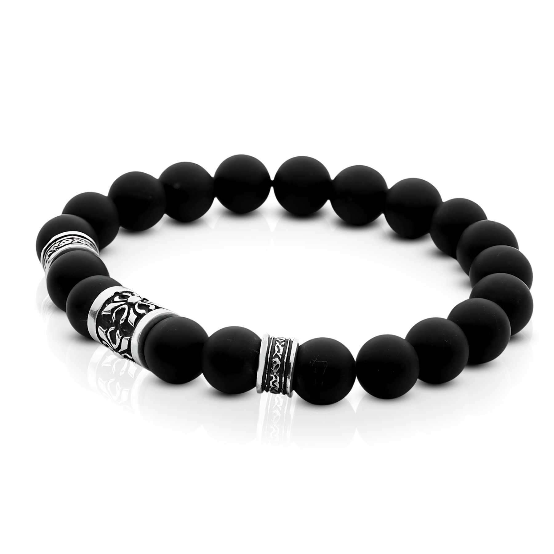 Elastic Matte Onyx Bracelet with 925 Silver Details - Image 2