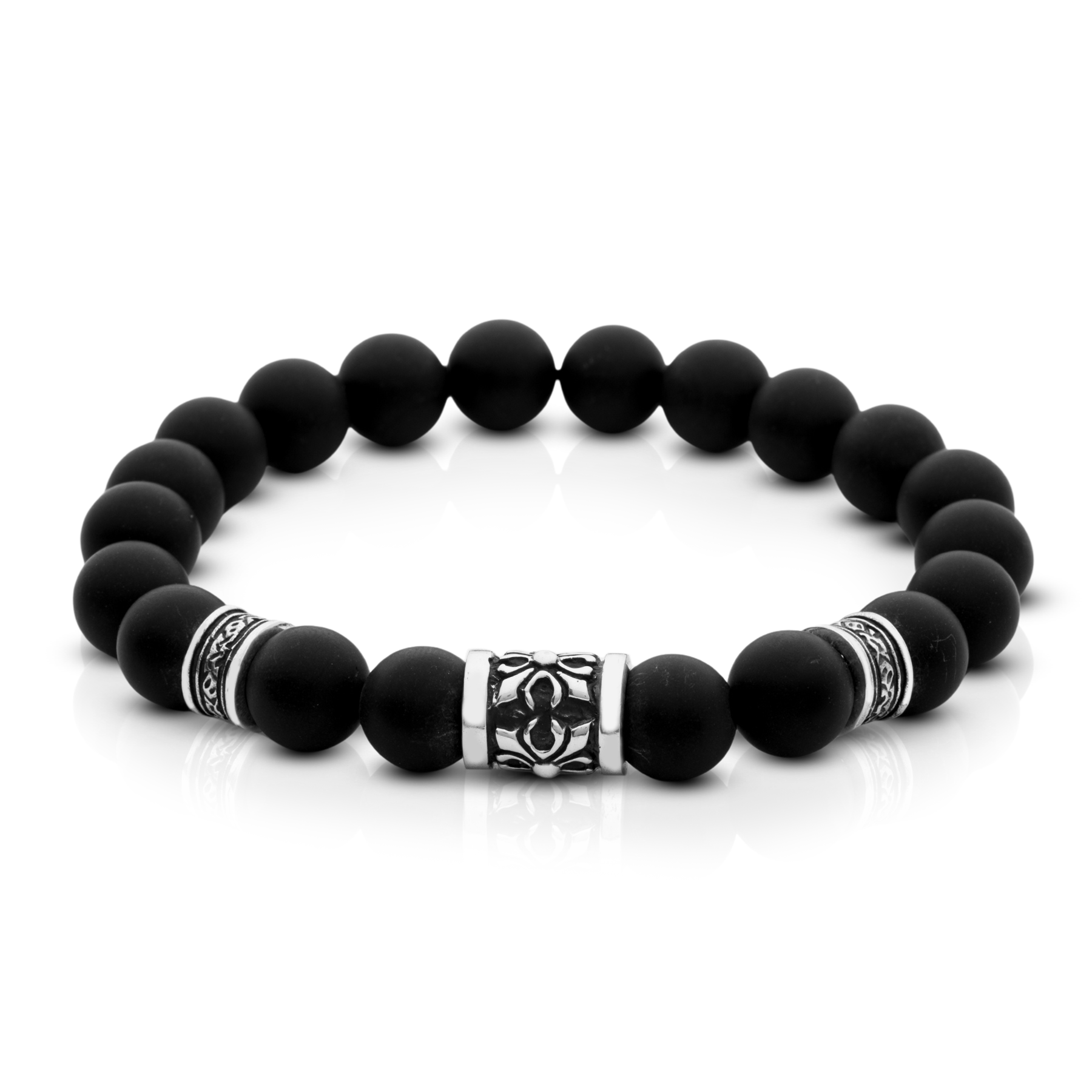 Elastic Matte Onyx Bracelet with 925 Silver Details
