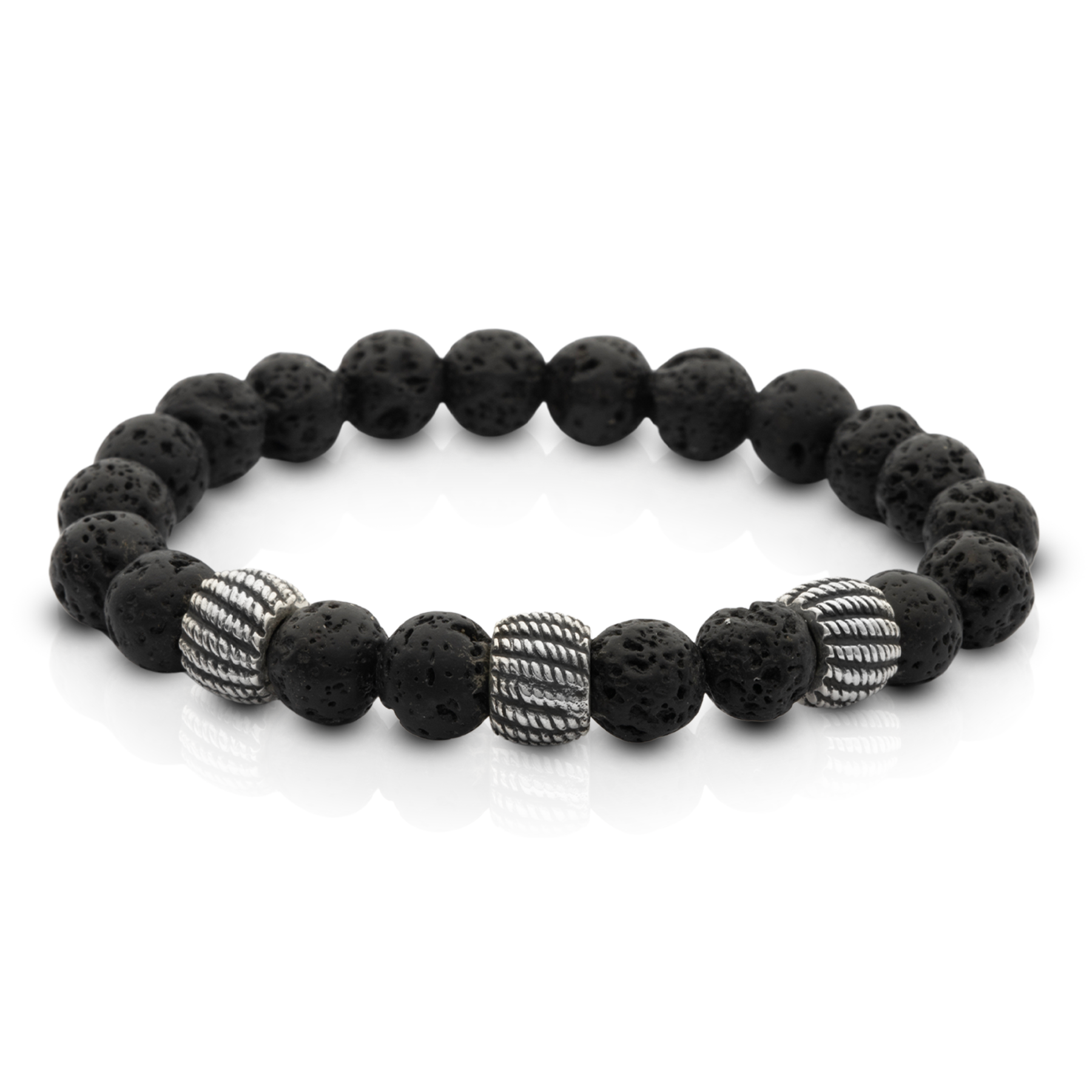 Elastic Lava Stone Bracelet with 925 Silver Details