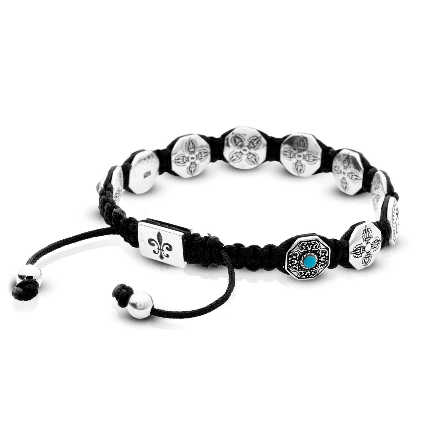 Pulsera tibetana en negro con Plata 925 - Imagen 2