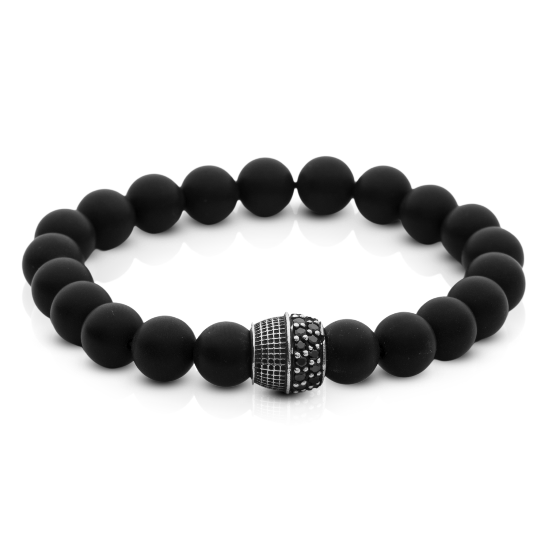 Matte Onyx Bracelet with 925 Silver Detail and Black Zirconia