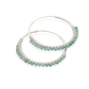 925 Silver Hoop Earrings with Natural Amazonite