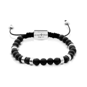 Adjustable Matte Onyx and 925 Silver Bracelet
