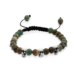 Adjustable 925 Silver Skull Bracelet with Turquoise