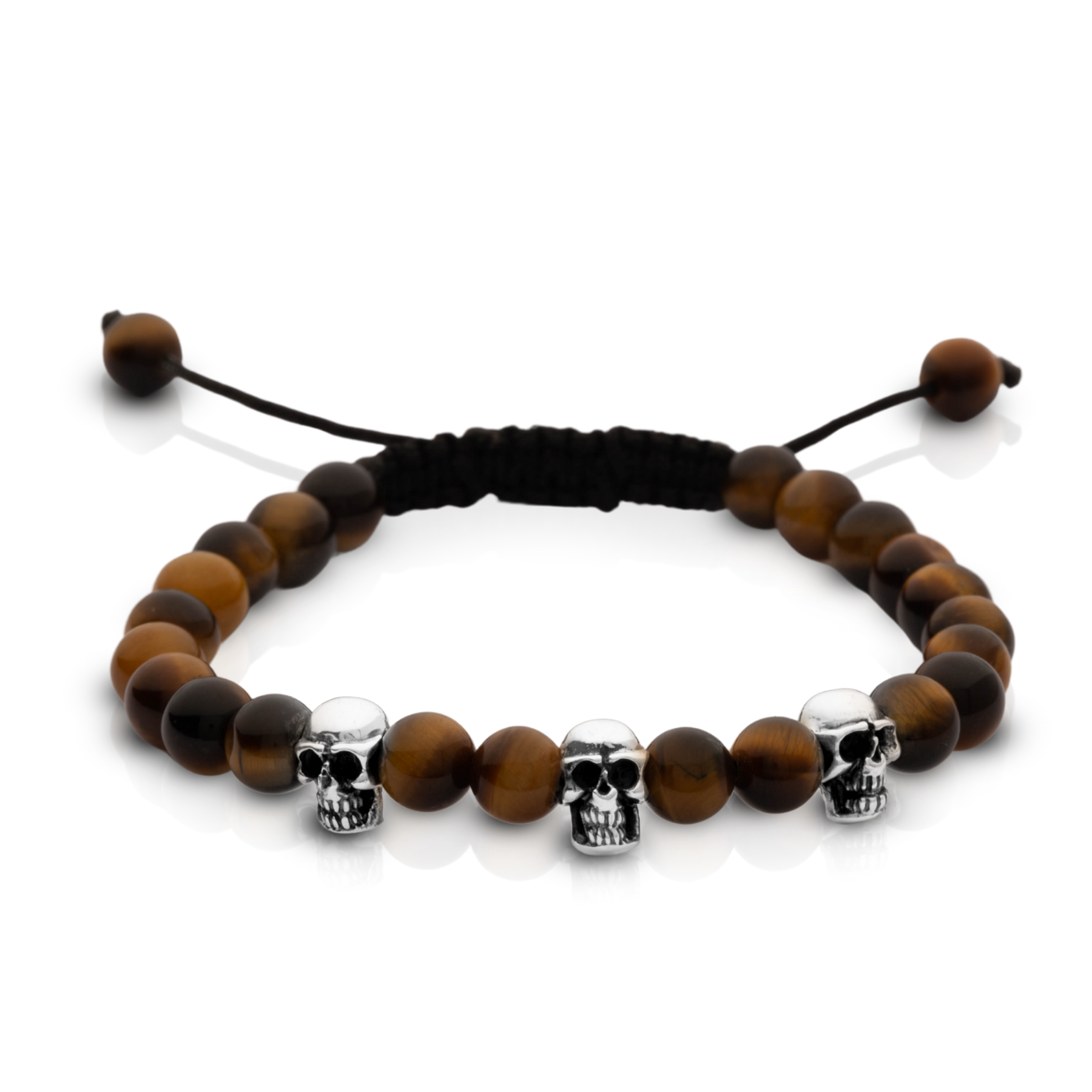 Tiger's Eye and 925 Silver Skulls Bracelet