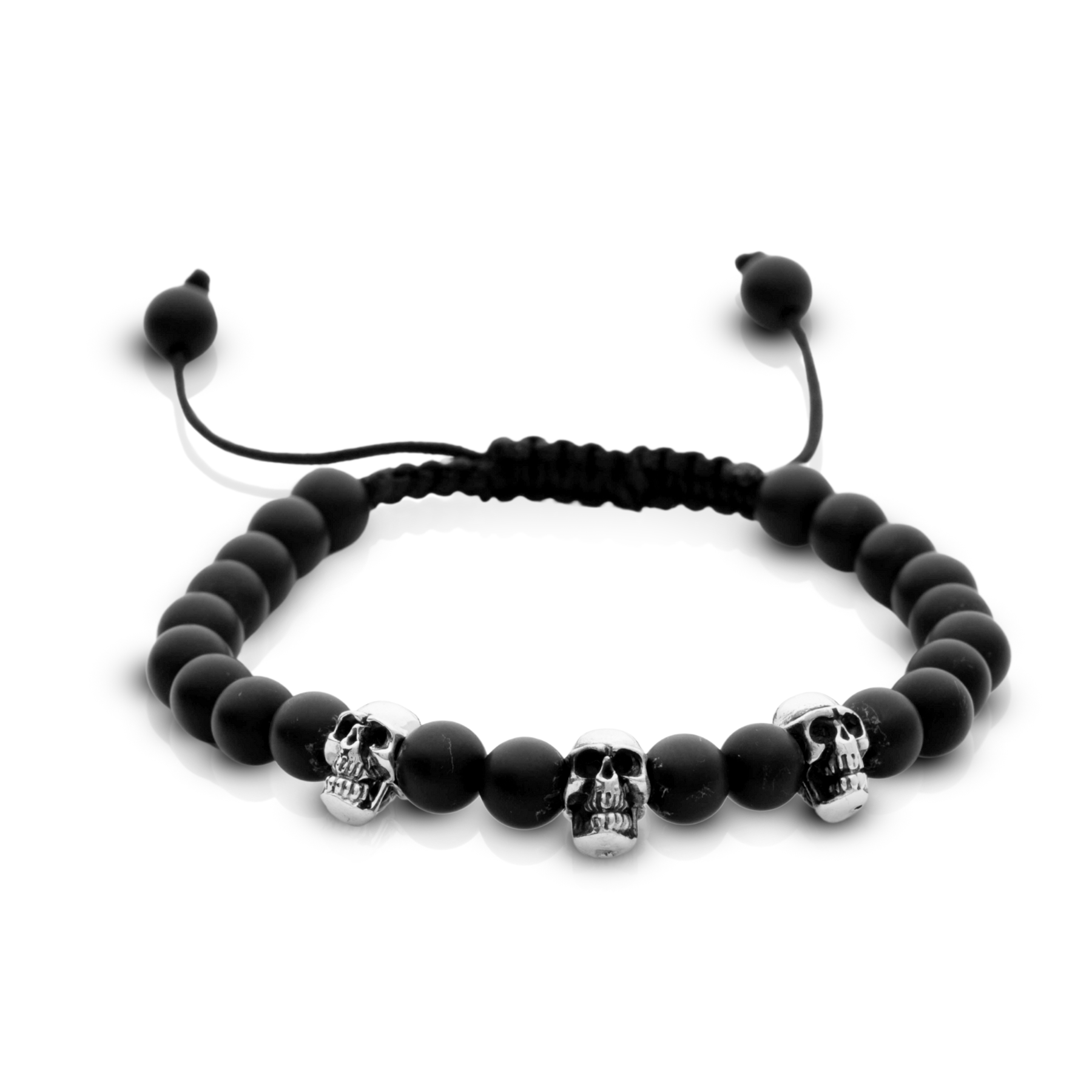 Matte Onyx and 925 Silver Skulls Bracelet
