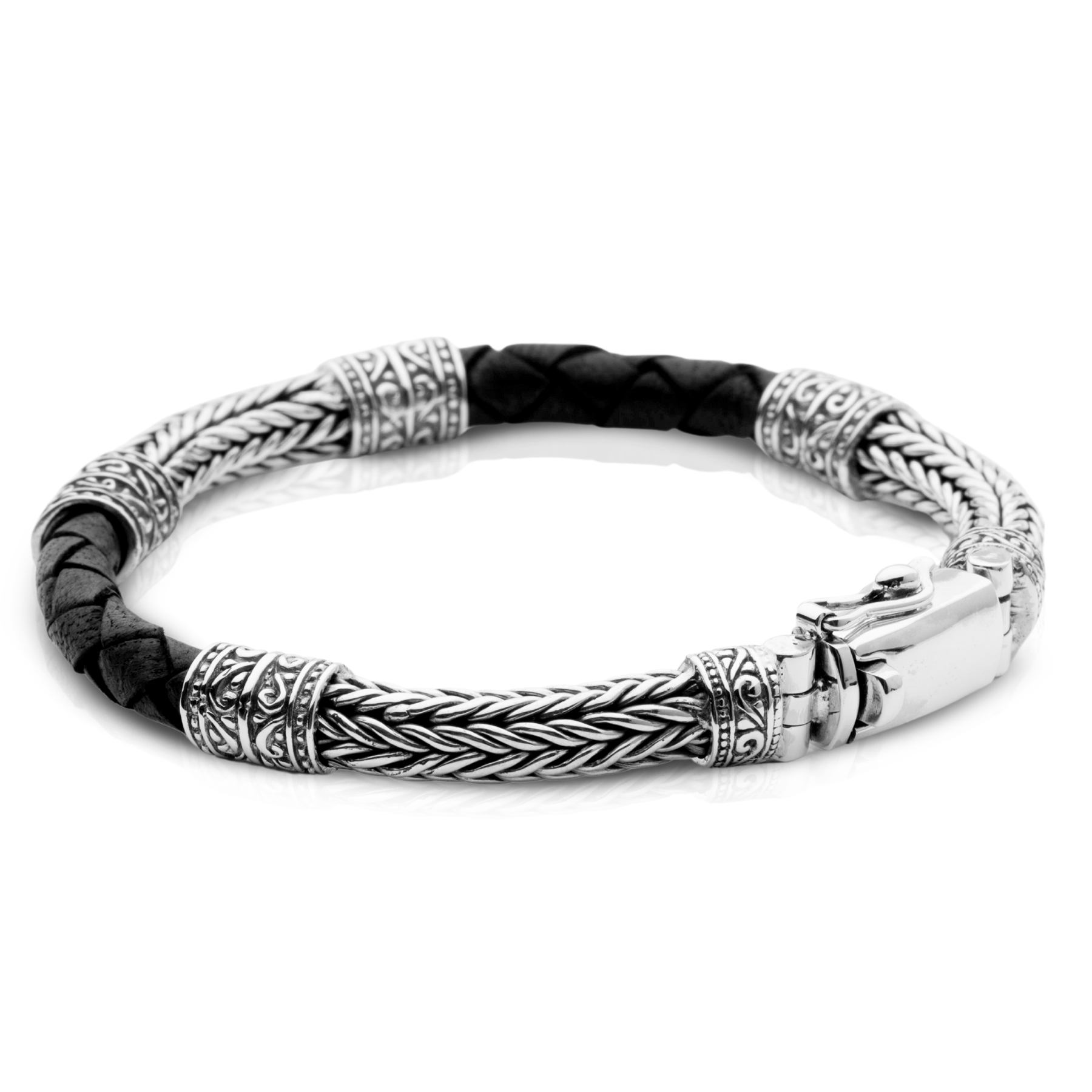 925 Silver and Braided Leather Bracelet