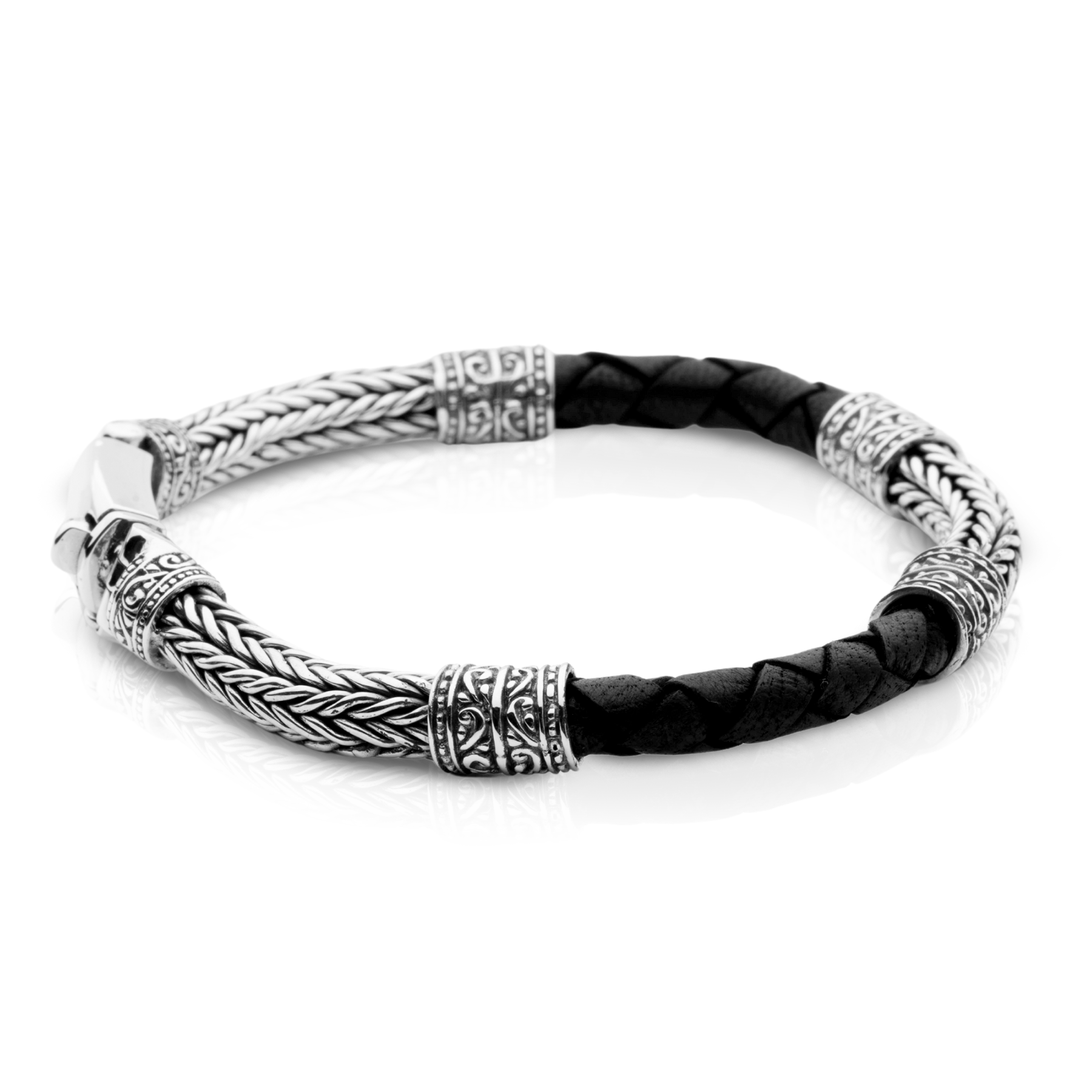 925 Silver and Braided Leather Bracelet - Image 2