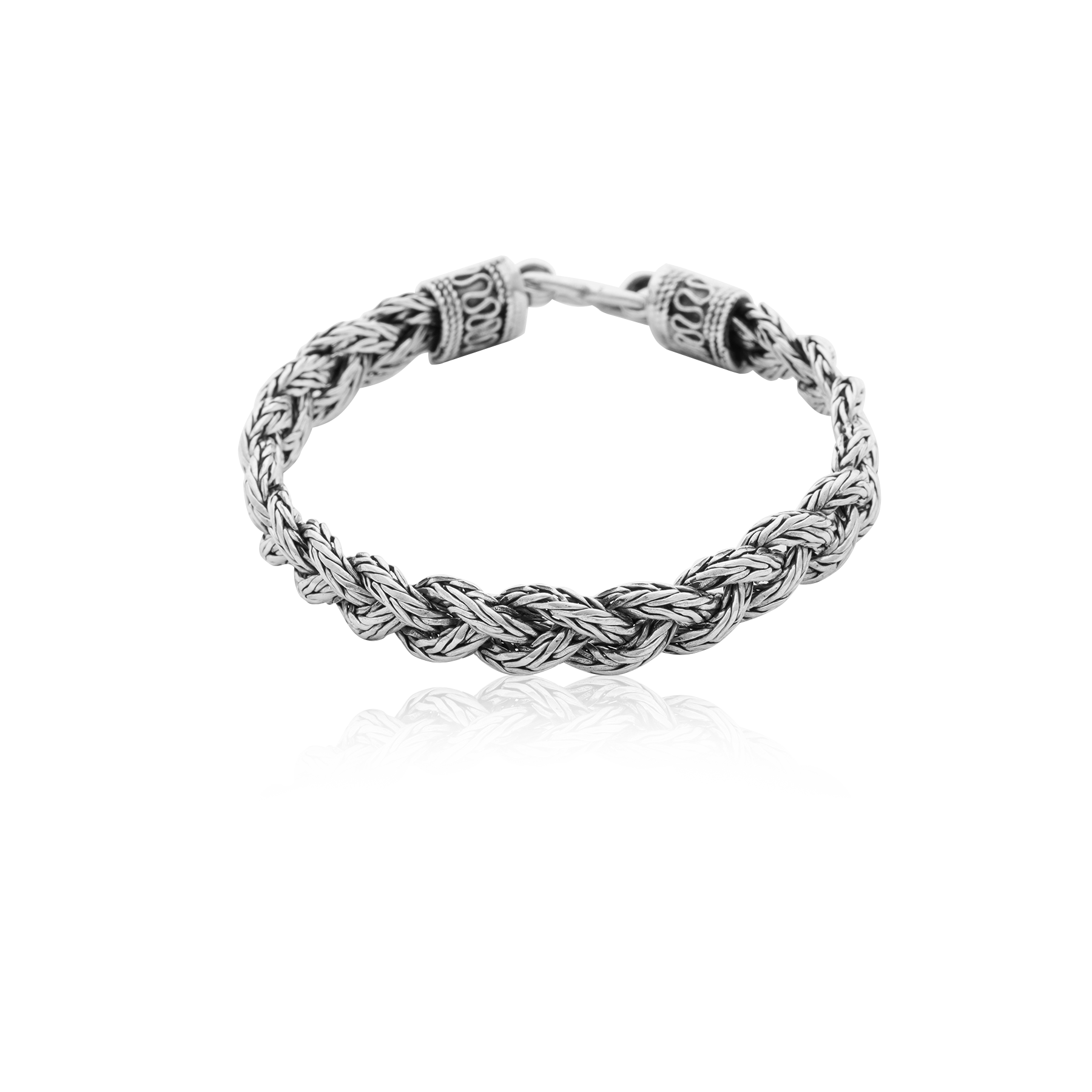 Silver 925 Bracelet with Braid and Decorative Clasp