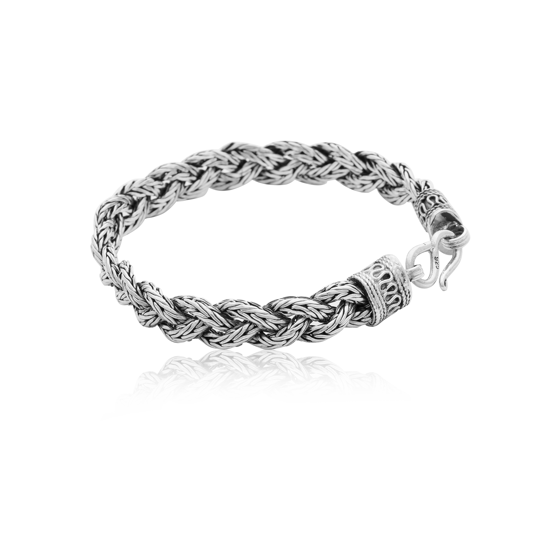 Silver 925 Bracelet with Braid and Decorative Clasp - Image 2