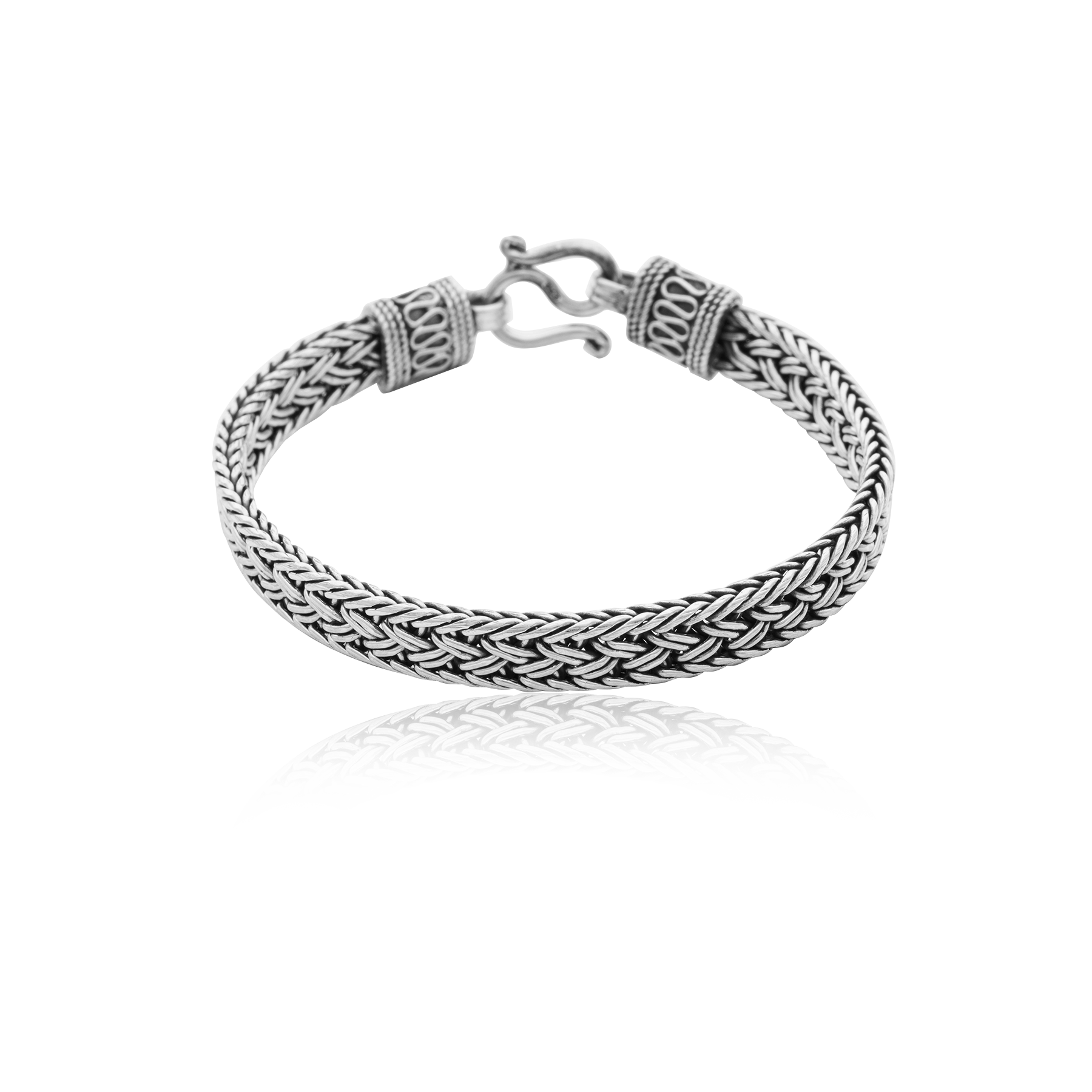 Silver 925 Bracelet with Compact Braid and Decorative Clasp