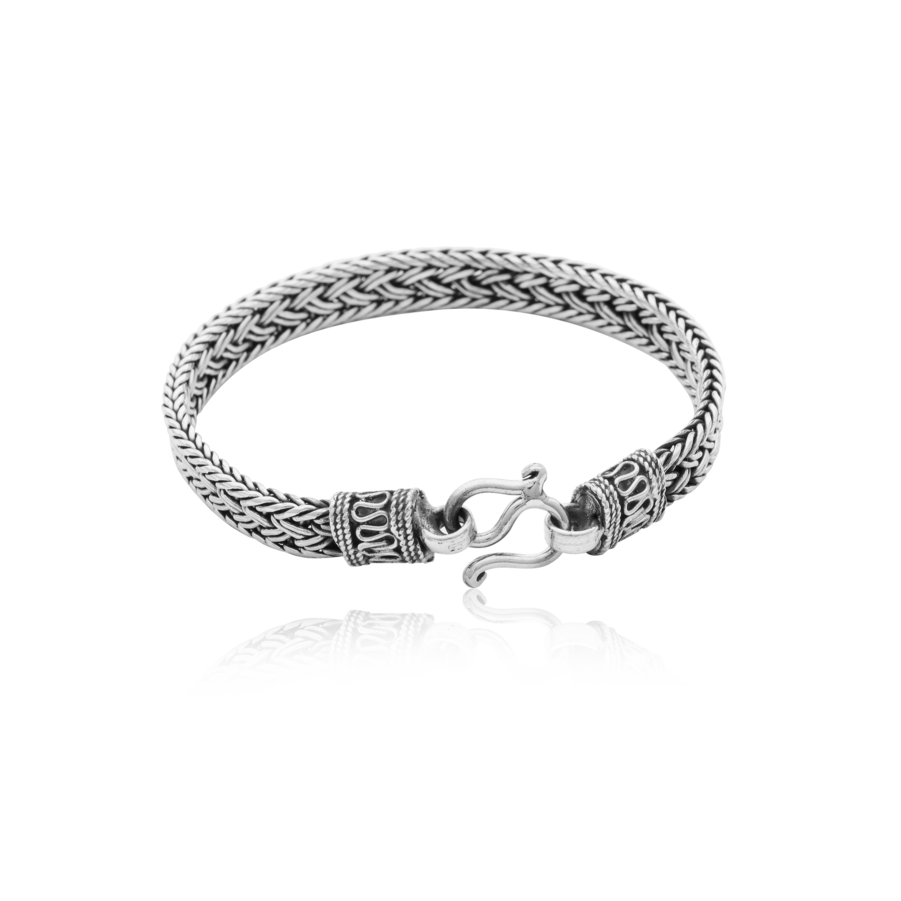 Silver 925 Bracelet with Compact Braid and Decorative Clasp - Image 2