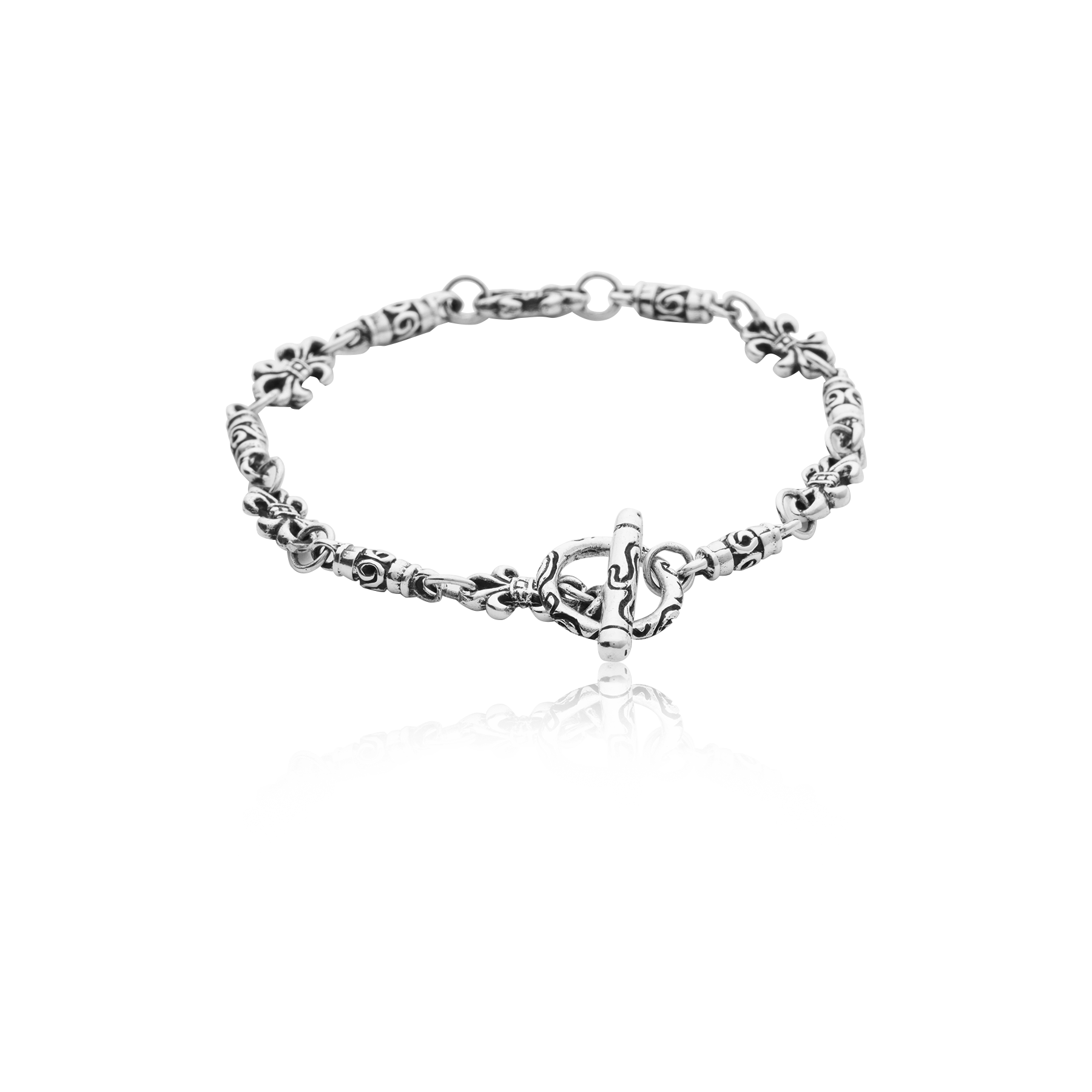 Silver 925 Bracelet with Fleur-de-Lis and Toggle Clasp
