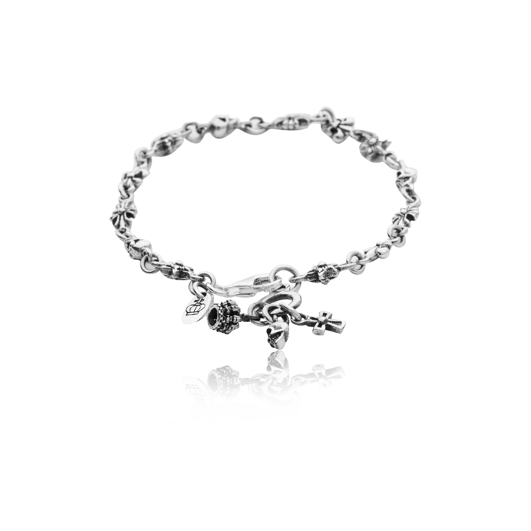 Silver 925 Bracelet with Skulls, Stars, Fleur-de-Lis, and Crosses - Image 2