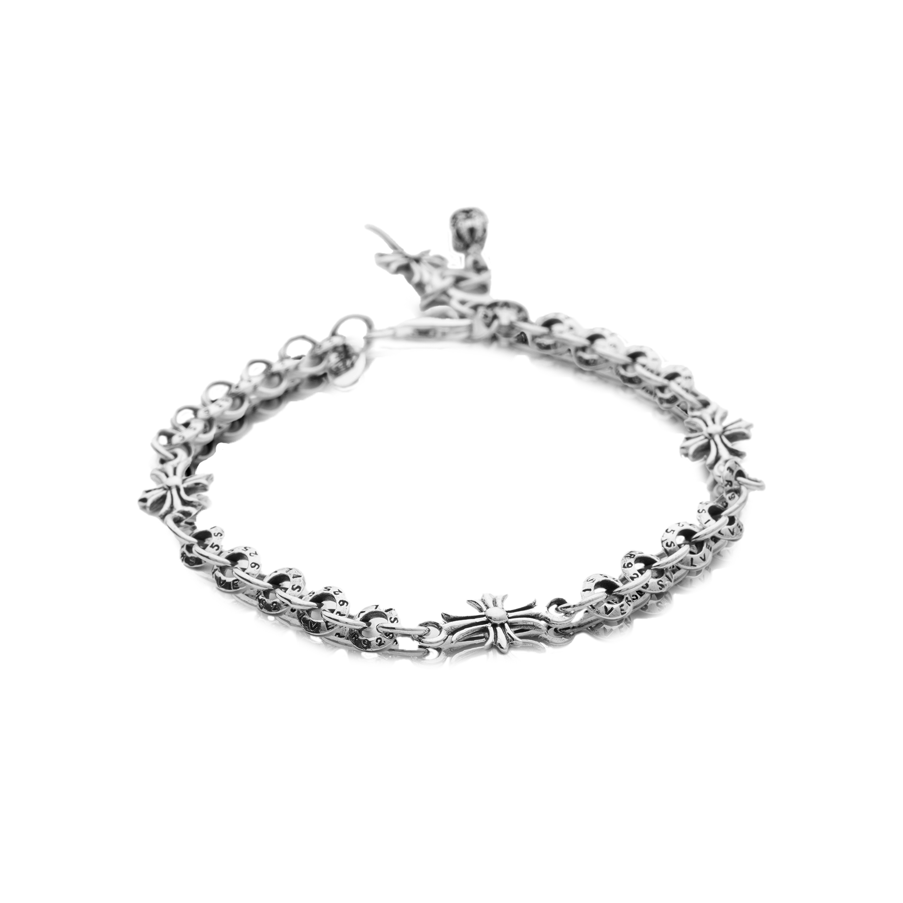 Bracelet with circular links, crosses, and charms - Image 2